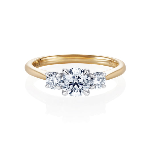 Platinum & gold round cut diamond trilogy engagement ring
